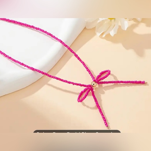 Pink Bow Beaded Necklace - Picture 5 of 5